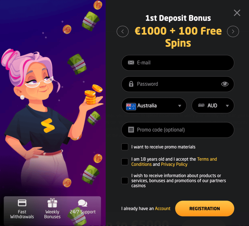 Stay Casino registration form