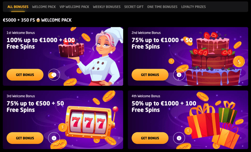 Bonuses available on the official StayCasino website
